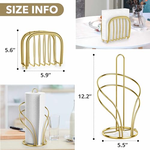 Wuwrll Paper Towel Holder Countertop, Stainless Steel Paper Towel Roll Holder and Paper Napkinholder Set, Standing Paper Towel Roll Holder Stand with Weighted Base Suction Cups (Gold) - Image 2