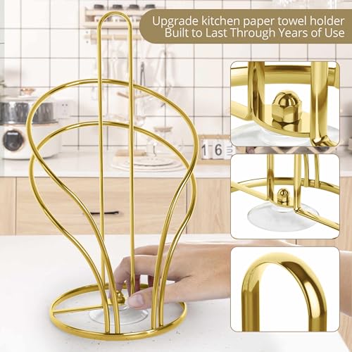 Wuwrll Paper Towel Holder Countertop, Stainless Steel Paper Towel Roll Holder and Paper Napkinholder Set, Standing Paper Towel Roll Holder Stand with Weighted Base Suction Cups (Gold) - Image 3