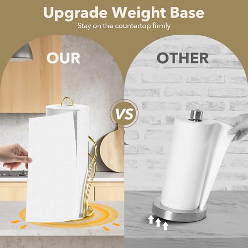 Wuwrll Paper Towel Holder Countertop, Stainless Steel Paper Towel Roll Holder and Paper Napkinholder Set, Standing Paper Towel Roll Holder Stand with Weighted Base Suction Cups (Gold) - Image 5