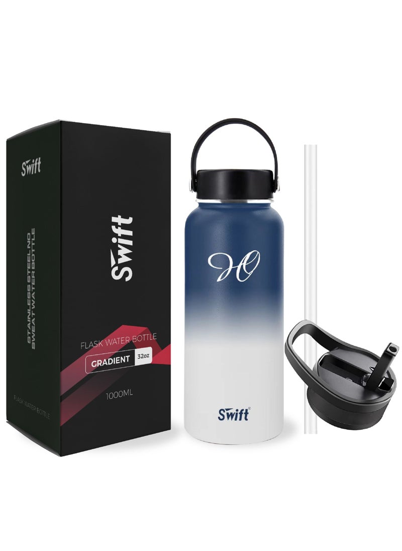 Swift 1L Stainless Steel Vacuum Flask Water Bottle with Straw and 2 Lids, Wide Mouth Travel Thermos Water Mug for Gym, Sports, Camping,  Traveling 1000ml  - Image 1