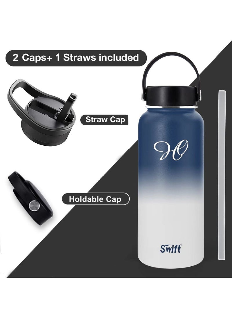 Swift 1L Stainless Steel Vacuum Flask Water Bottle with Straw and 2 Lids, Wide Mouth Travel Thermos Water Mug for Gym, Sports, Camping,  Traveling 1000ml  - Image 2
