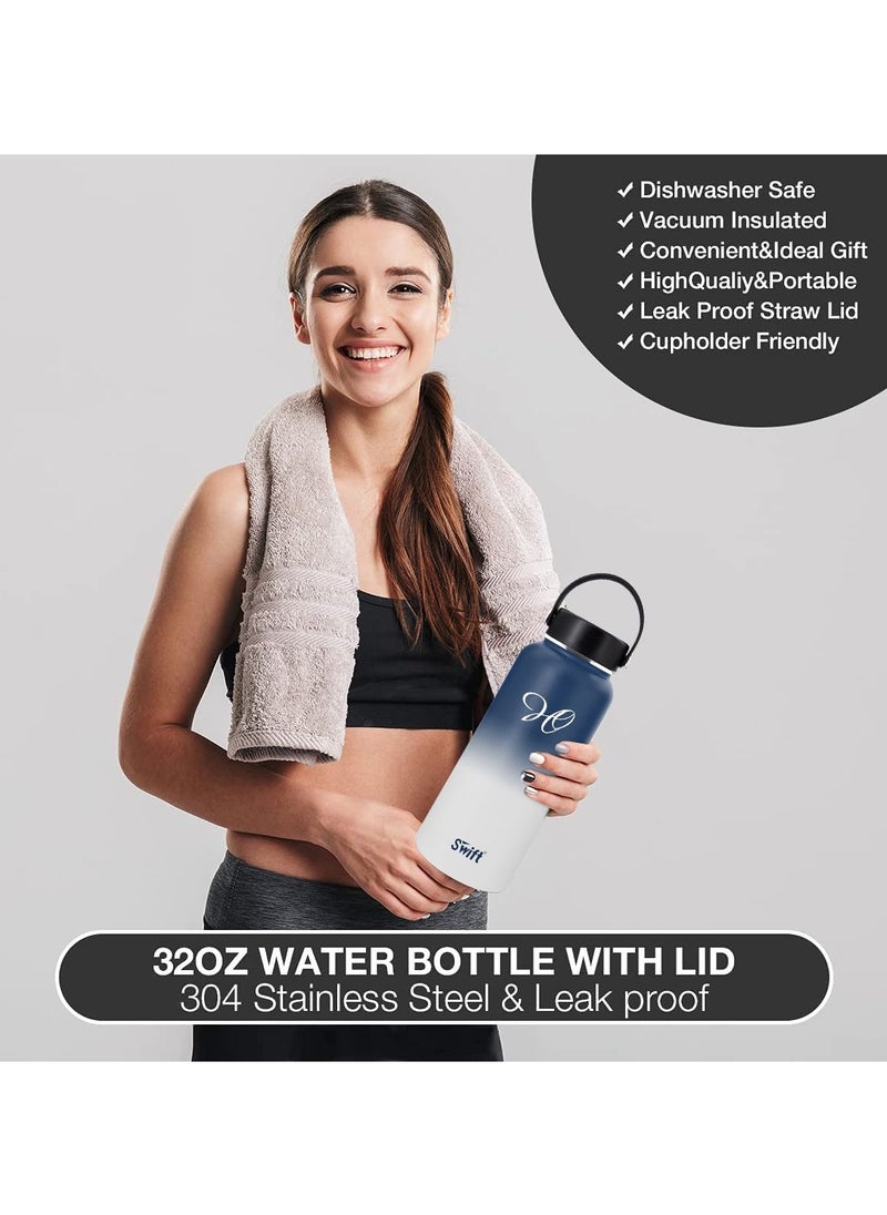 Swift 1L Stainless Steel Vacuum Flask Water Bottle with Straw and 2 Lids, Wide Mouth Travel Thermos Water Mug for Gym, Sports, Camping,  Traveling 1000ml  - Image 3