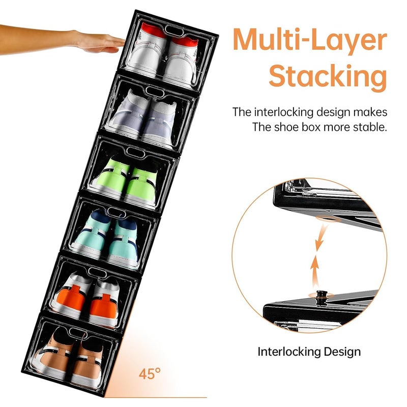EXOMOON صندوق أحذية شفاف EXOMOON 12 عبوة مع باب مغناطيسي لتخزين الأحذية لصندوق الأحذية لخزانة الأحذية يناسب حتى مقاس 12 للرجال والنساء - Image 4
