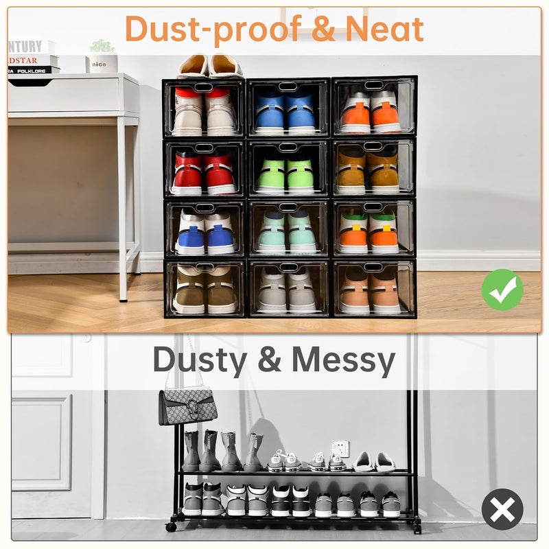 EXOMOON صندوق أحذية شفاف EXOMOON 12 عبوة مع باب مغناطيسي لتخزين الأحذية لصندوق الأحذية لخزانة الأحذية يناسب حتى مقاس 12 للرجال والنساء - Image 5