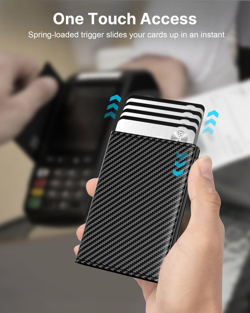 typecase محفظة رجال نوع كيس: علبة ألومنيوم قابلة للفتح، جلد طبيعي، ذكي، حماية من RFID، نحيف، بسيط، جيب أمامي - سعة 9-14 بطاقة | نافذة هوية | فتحة نقدية (ألياف الكربون البحرية) - Image 3