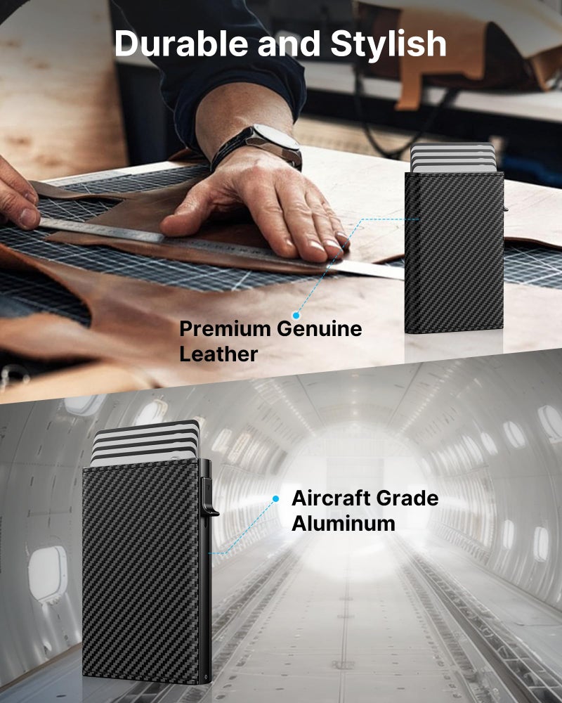 typecase محفظة رجال نوع كيس: علبة ألومنيوم قابلة للفتح، جلد طبيعي، ذكي، حماية من RFID، نحيف، بسيط، جيب أمامي - سعة 9-14 بطاقة | نافذة هوية | فتحة نقدية (ألياف الكربون البحرية) - Image 5
