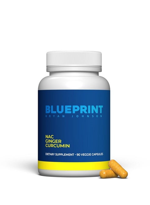 Blueprint Bryan Johnson Nac Supplement - Promotes Stress Relief, Immune System Function, Respiratory Health - Includes N-Acetyl-L-Cysteine, Ginger, Curcuminoids - Detoxifying - Vegan (30 Servings)