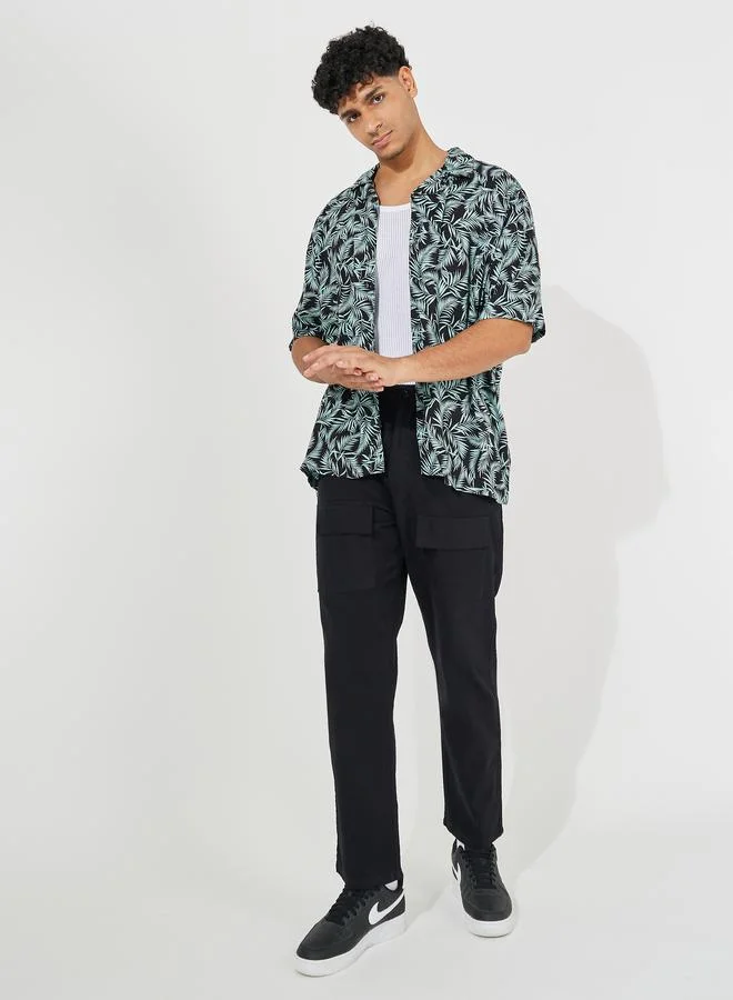ستايلي All Over Leaf Print Resort Collar Relaxed Fit Shirt