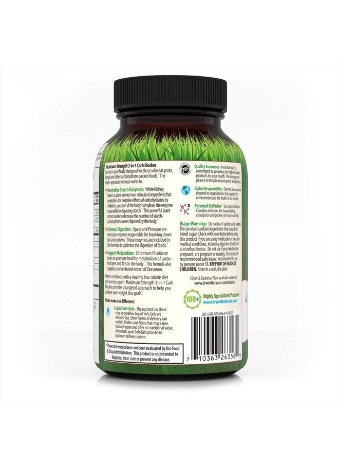 Irwin Naturals Maximum Strength 3-in-1 Carb Blocker - Neutralize Carbohydrates - 75 Liquid Softgels  - Image 3