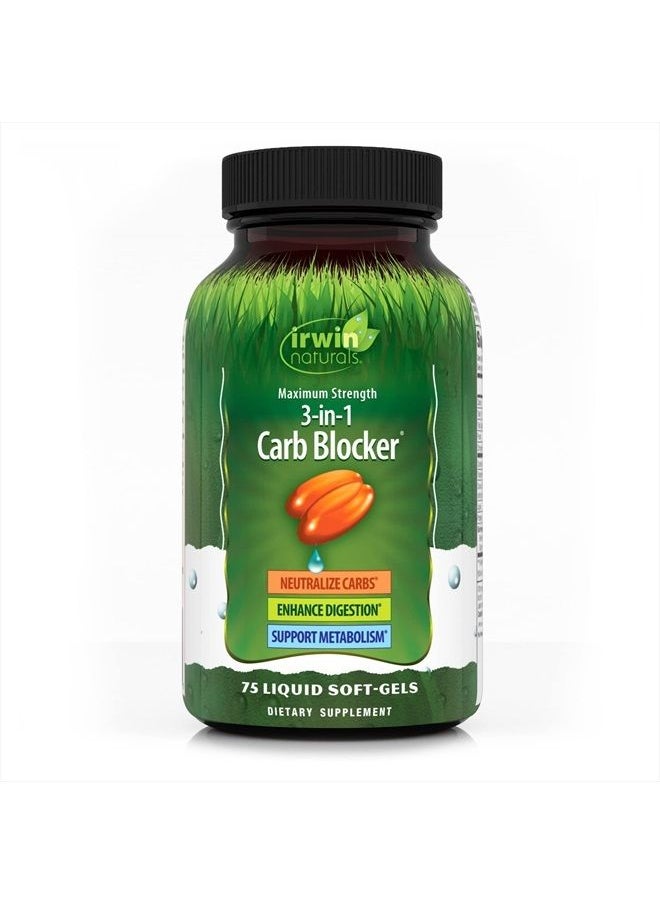 Irwin Naturals Maximum Strength 3-in-1 Carb Blocker - Neutralize Carbohydrates - 75 Liquid Softgels  - Image 1