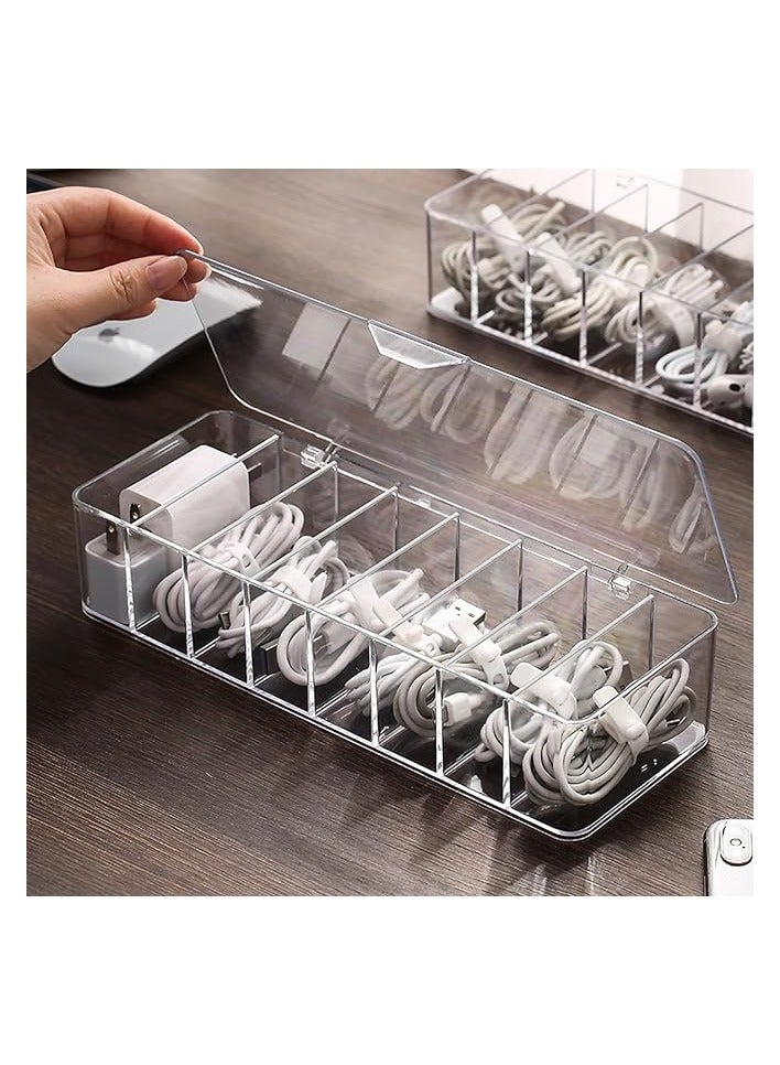 أكس سبرينج صندوق منظم كابلات البيانات من Xspring، صندوق تخزين السلك، صندوق منظم كابلات الإلكترونيات، صندوق تخزين الكابلات مع 10 روابط سلكية لمنظمي وملحقات مكتب الأدراج المنزلية - Image 1