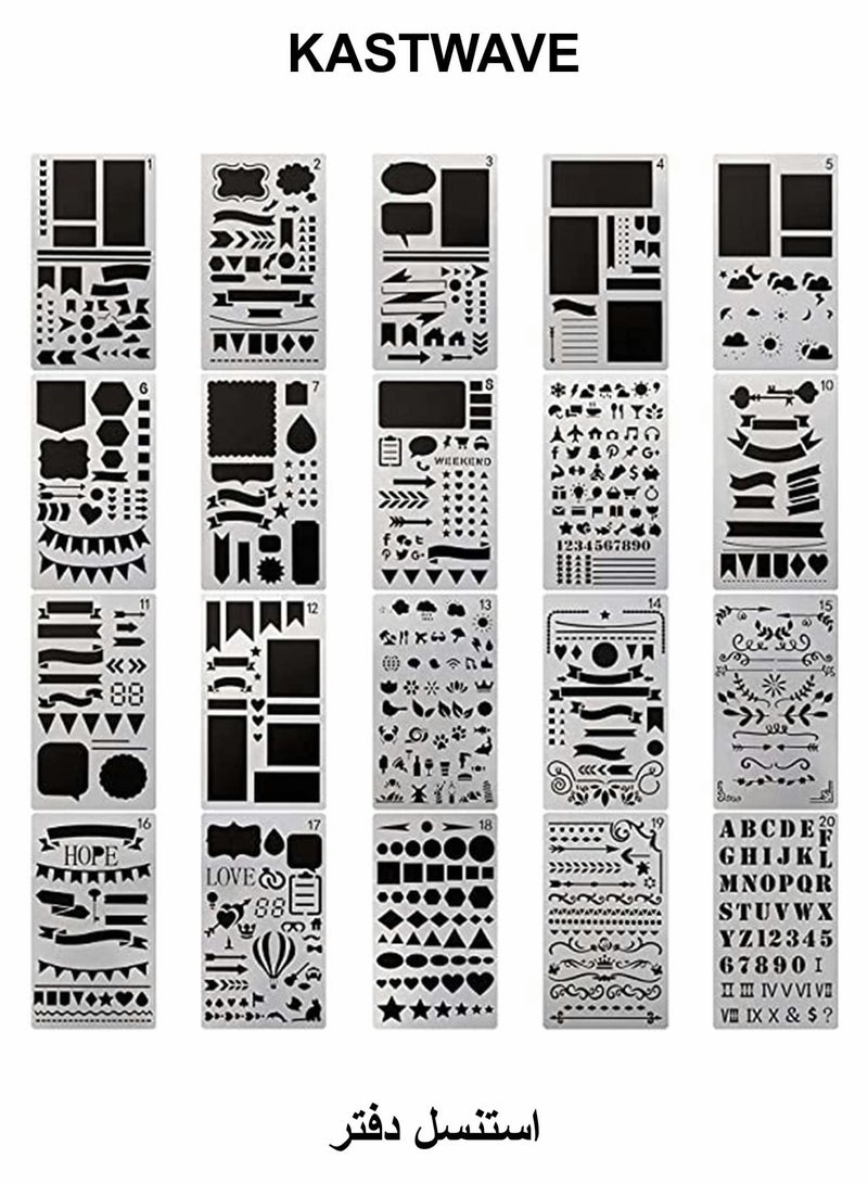 KASTWAVE Journal Stencil Plastic Planner Set for Journal Notebook Diary Scrapbook DIY Drawing - Image 1