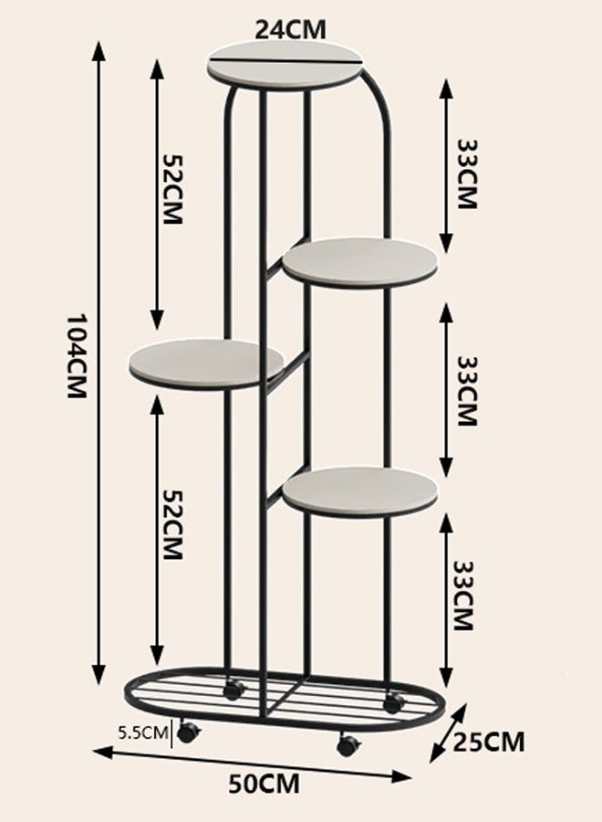 ZCM-HAPPY Light Luxury 5-Layer Flower Pot Decoration Iron Stand with Wheels – Indoor Living Room and Balcony Green Plant Display Rack - Image 2