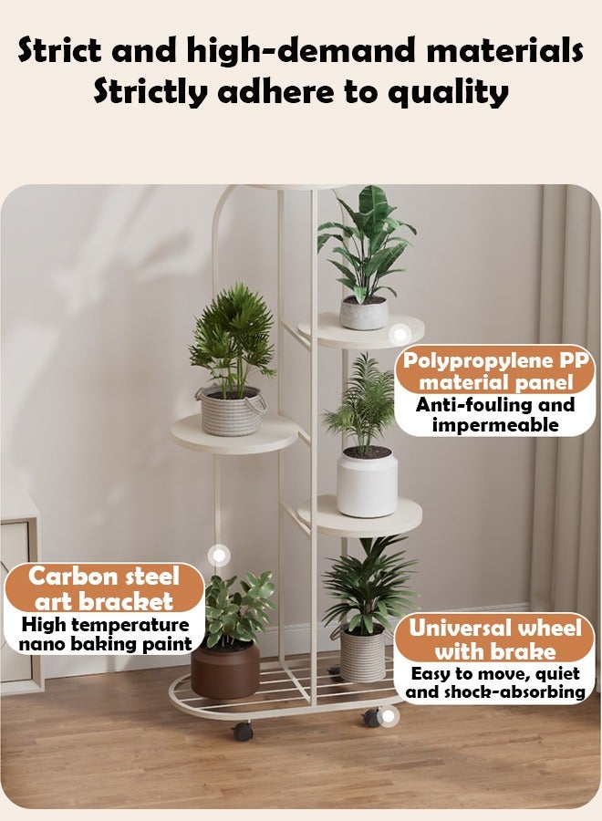 ZCM-HAPPY Light Luxury 5-Layer Flower Pot Decoration Iron Stand with Wheels – Indoor Living Room and Balcony Green Plant Display Rack - Image 3