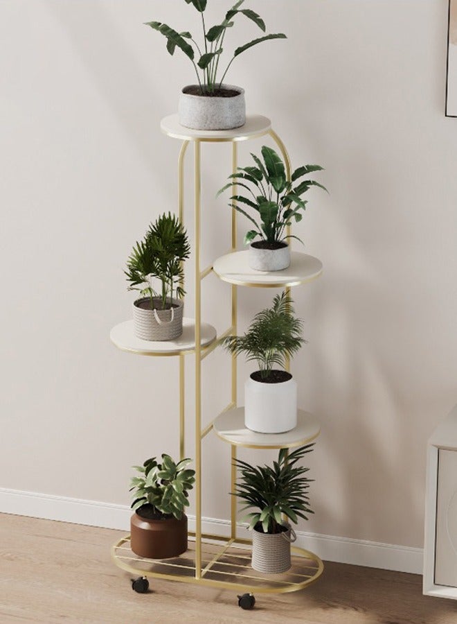 ZCM-HAPPY Light Luxury 5-Layer Flower Pot Decoration Iron Stand with Wheels – Indoor Living Room and Balcony Green Plant Display Rack - Image 1