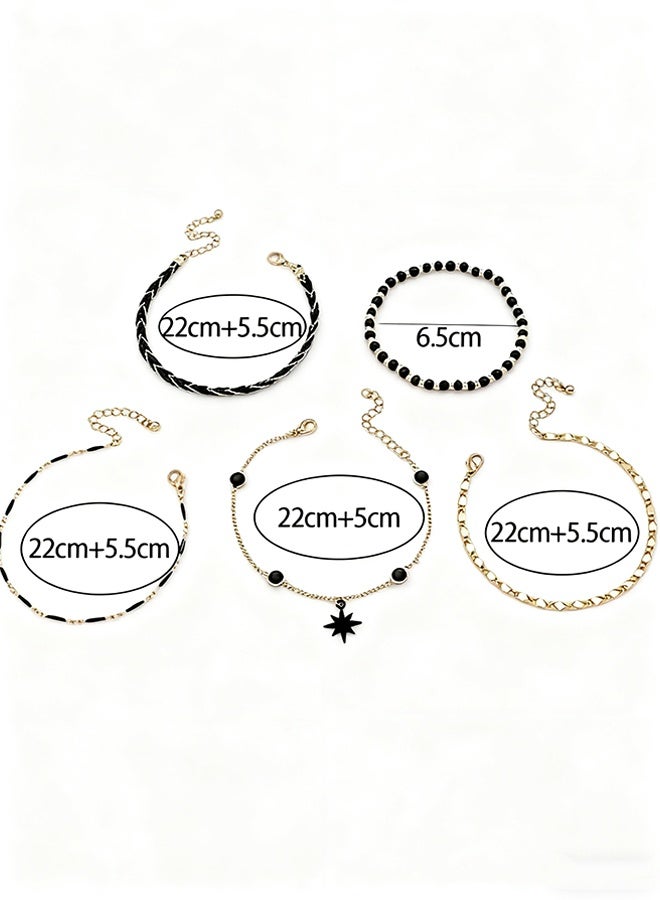 هابي دي أساور للنساء على شكل نجمة البحر ونجمة اليانسون من سبائك الزنك للحياة اليومية، مجموعة مكونة من 5 قطع - Image 5