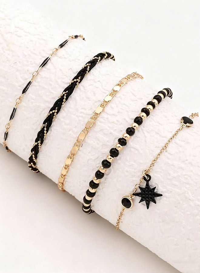 هابي دي أساور للنساء على شكل نجمة البحر ونجمة اليانسون من سبائك الزنك للحياة اليومية، مجموعة مكونة من 5 قطع - Image 2