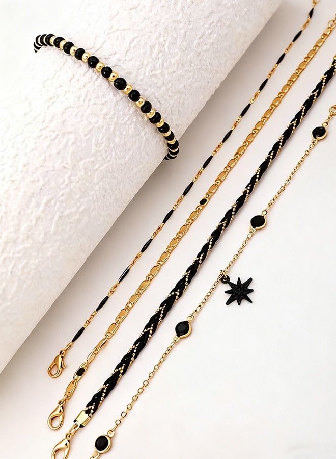 هابي دي أساور للنساء على شكل نجمة البحر ونجمة اليانسون من سبائك الزنك للحياة اليومية، مجموعة مكونة من 5 قطع - Image 3