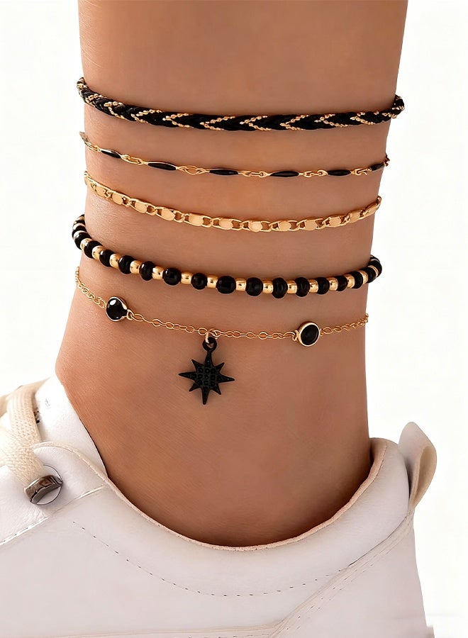 هابي دي أساور للنساء على شكل نجمة البحر ونجمة اليانسون من سبائك الزنك للحياة اليومية، مجموعة مكونة من 5 قطع - Image 1