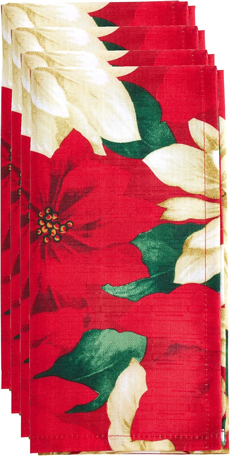 Fennco Styles Provencher Collection Classic Poinsettia Blossom 20 x 20 Inch Cloth Napkins Set of 4  Multicolor Dinner Napkins for Christmas Dinner Family Gathering Special Events and Home Dcor - Image 1