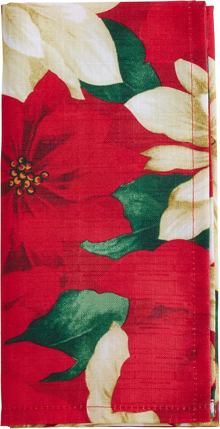 Fennco Styles Provencher Collection Classic Poinsettia Blossom 20 x 20 Inch Cloth Napkins Set of 4  Multicolor Dinner Napkins for Christmas Dinner Family Gathering Special Events and Home Dcor - Image 2