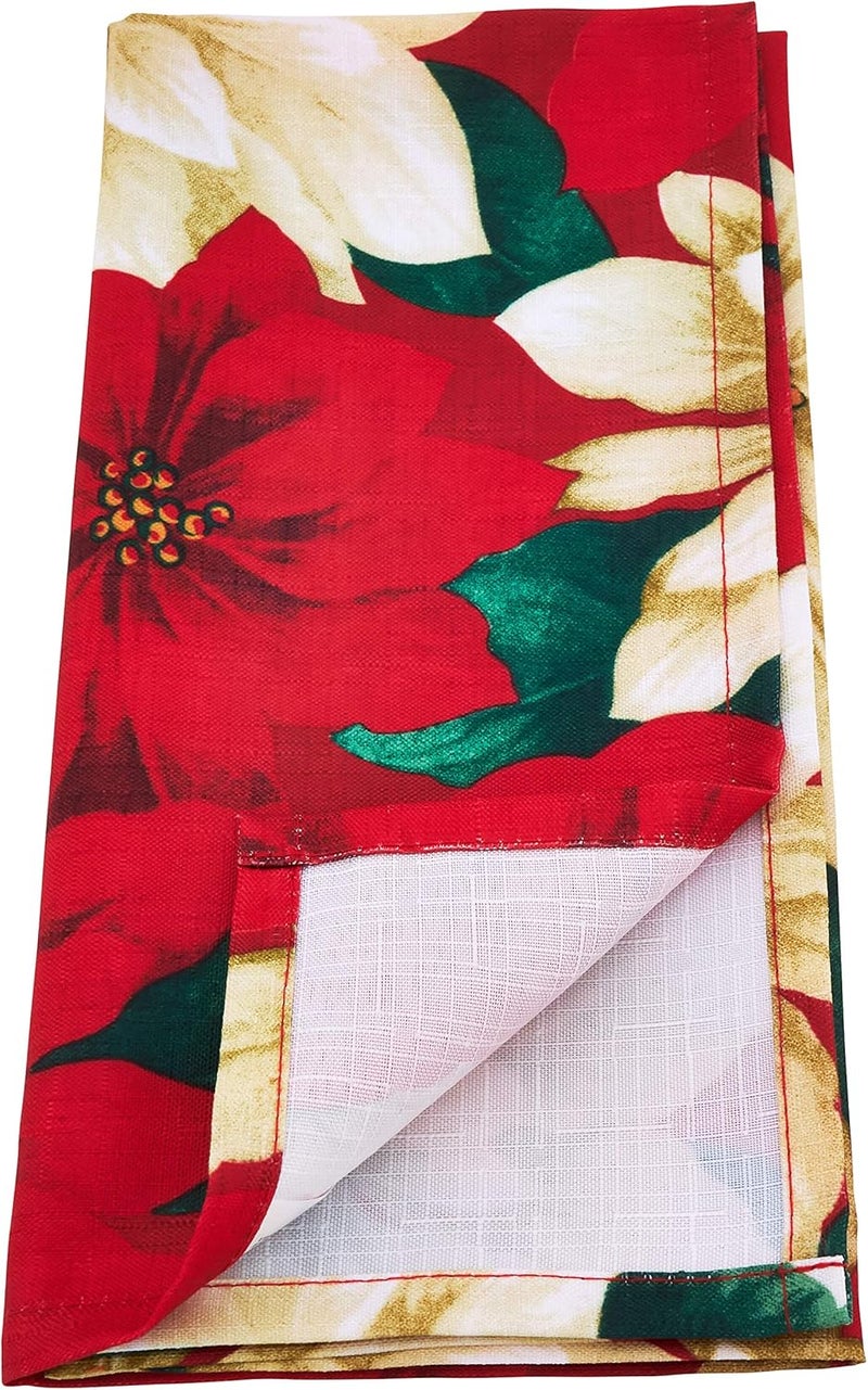 Fennco Styles Provencher Collection Classic Poinsettia Blossom 20 x 20 Inch Cloth Napkins Set of 4  Multicolor Dinner Napkins for Christmas Dinner Family Gathering Special Events and Home Dcor - Image 3