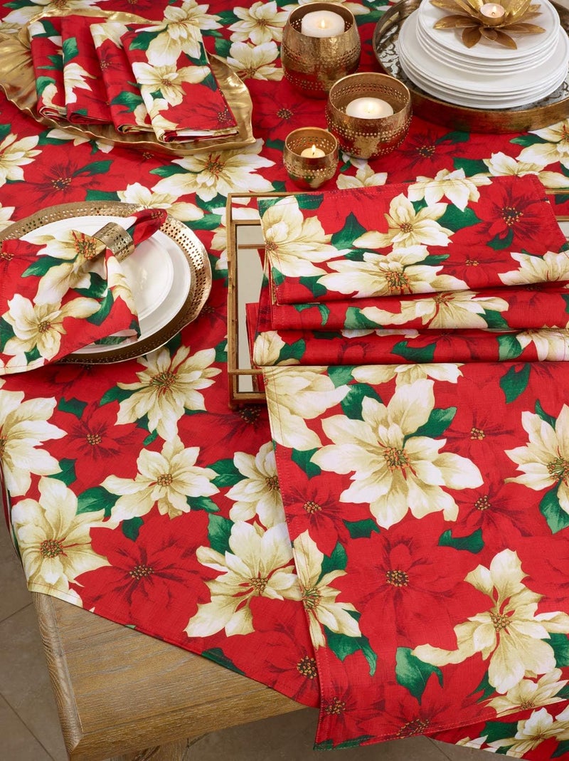 Fennco Styles Provencher Collection Classic Poinsettia Blossom 20 x 20 Inch Cloth Napkins Set of 4  Multicolor Dinner Napkins for Christmas Dinner Family Gathering Special Events and Home Dcor - Image 5