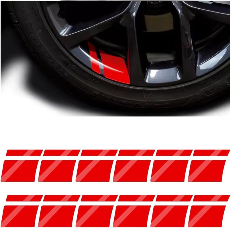 Mandark 12PCS Car Wheel Rims Decal Stripes, Reflective Vehicle Tire Rim Stickers for 18-21 Inch Wheels, Safety Auto Exterior Hash Stripe Sticker Decoration, Universal for SUV, Truck, RV (Red) - Image 1