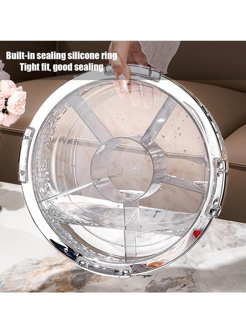 صينية فواكه ووعاء فواكه لطاولة المطبخ، صندوق تخزين وجبات خفيفة محكم الغلق فاخر مع صينية تقديم مقسمة مكونة من 6 أقسام مع غطاء، صندوق حلوى للعطلات، طبق فواكه جافة لغرفة المعيشة والحفلات - Image 2