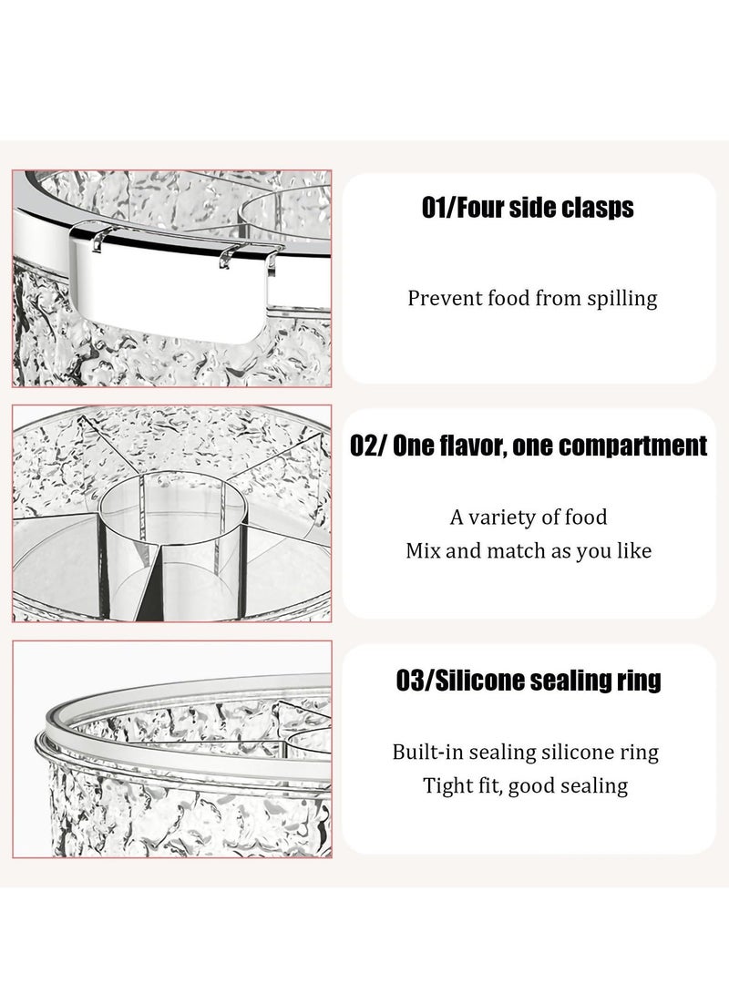 صينية فواكه ووعاء فواكه لطاولة المطبخ، صندوق تخزين وجبات خفيفة محكم الغلق فاخر مع صينية تقديم مقسمة مكونة من 6 أقسام مع غطاء، صندوق حلوى للعطلات، طبق فواكه جافة لغرفة المعيشة والحفلات - Image 4