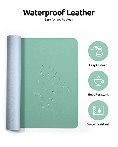 YSAGi Leather Desk Protector, Office Mat, Large Mouse Mat, Non-Slip PU Leather Blotter, Laptop Desk Pad, Waterproof Writing Pad for Office and Home (Green-Blue, 23.6" x 13.8") - Image 4