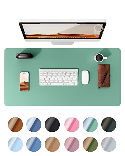 YSAGi Leather Desk Protector, Office Mat, Large Mouse Mat, Non-Slip PU Leather Blotter, Laptop Desk Pad, Waterproof Writing Pad for Office and Home (Green-Blue, 23.6" x 13.8") - Image 1
