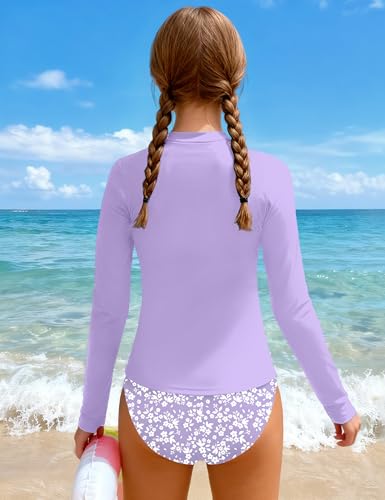 ADIFUN Girls Swimsuits Size 10-12 Half-Zip Long Sleeve Modest Teen Girl Rash Guard Bathing Suits with Chest Padding Two Piece Swimwear Set UPF 50+ Turquoise - Image 5