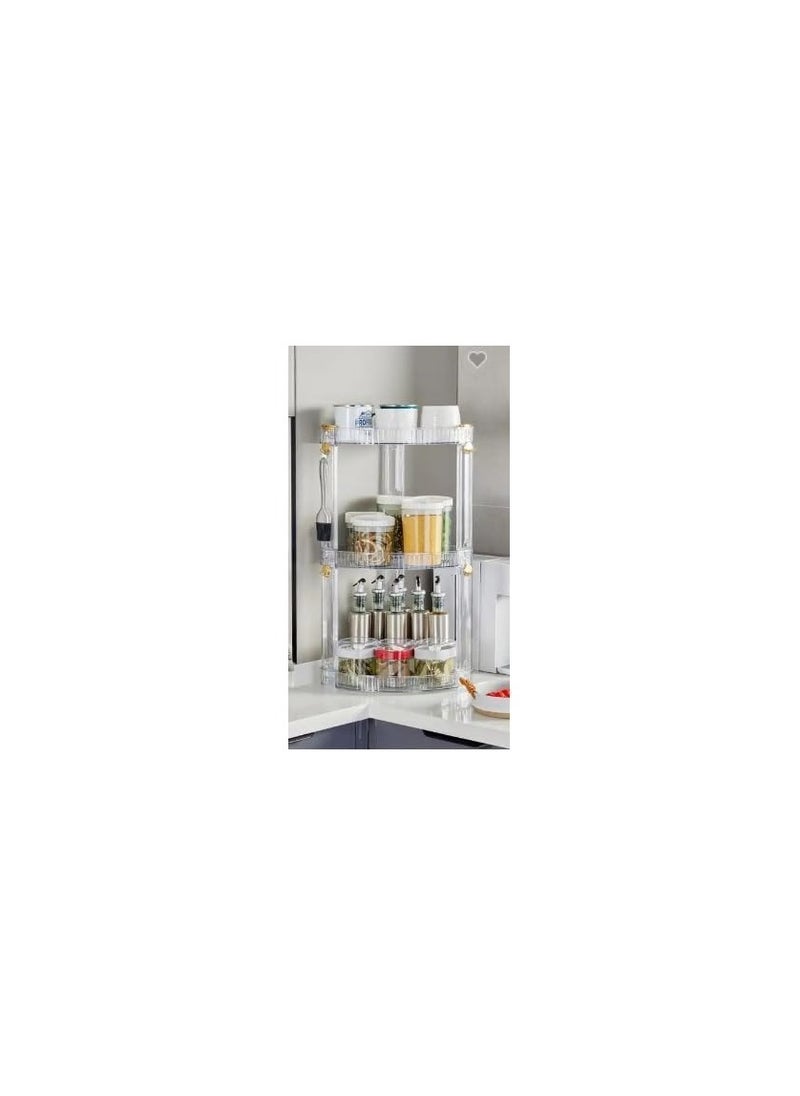 3 Tier Corner Shelf Organizer Triangle Spice Rack Seasoning Storage Shelf Condiment Bottle Rack Desktop Cosmetic Storage Rack Bathroom Toilet Corner Organizer Space-Saving Shelf (Clear)