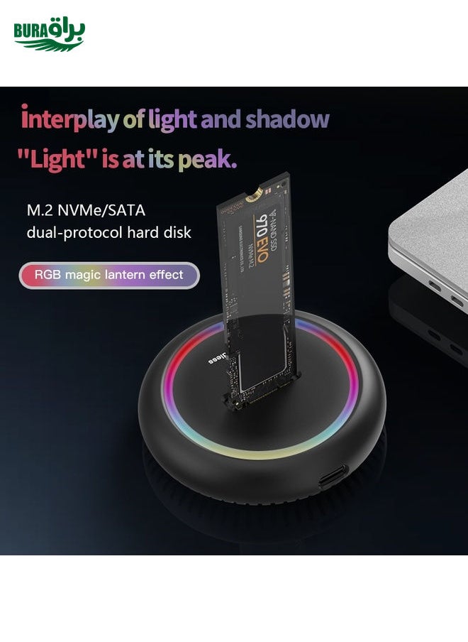 BURAQ Blueendless SD03C M.2 NVMe / NGFF Dual-Protocol SSD Base With RGB Color Light, Spec: Type-C-USB  - Image 4