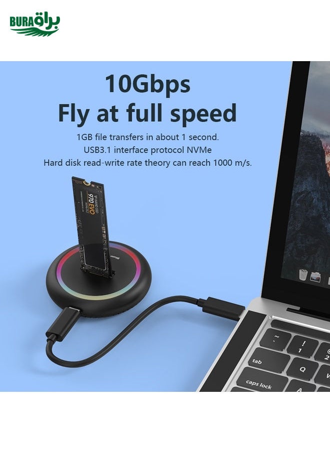 BURAQ Blueendless SD03C M.2 NVMe / NGFF Dual-Protocol SSD Base With RGB Color Light, Spec: Type-C-USB  - Image 5