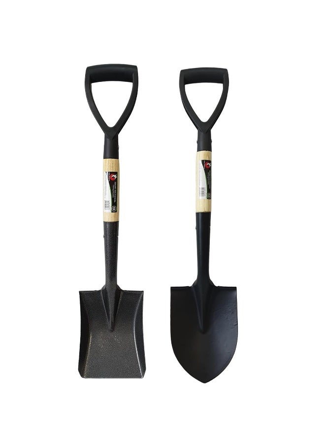 RACO Mini Shovel Set | Square & Round Head Metal Garden Spade Combo with Wooden Handles | Durable Hand Tools for Digging, Planting & Gardening - Image 1