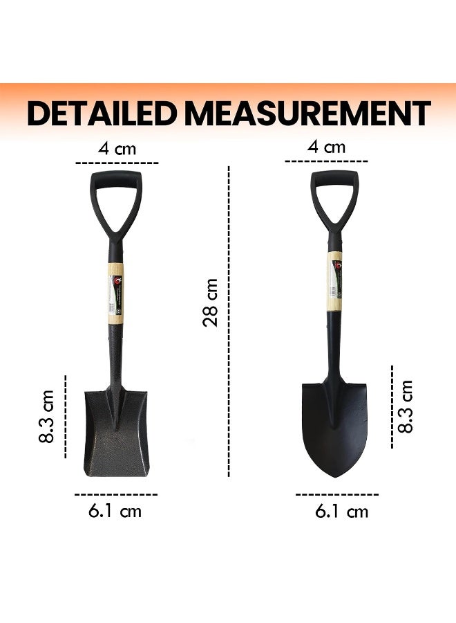 RACO Mini Shovel Set | Square & Round Head Metal Garden Spade Combo with Wooden Handles | Durable Hand Tools for Digging, Planting & Gardening - Image 2