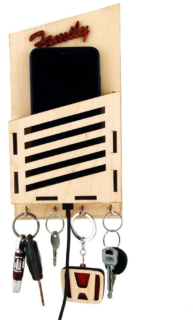 HIOLTY Handcraft and Unique Design 8 Hooks Key Holder Stand for Home Or Office Wooden Matte Finish Designer Home Side Wall Shelf Artworks Key Holder for Home Y43KEYHOLDER - Image 1
