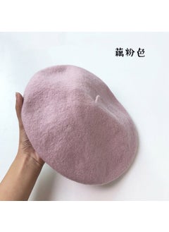 Candy Color Corduroy Wool Beast Cap Women Autumn Winter Versatile Ballet Artist Cap Fluffy Wool Hat In Black Sky Blue Light Lotus Pink