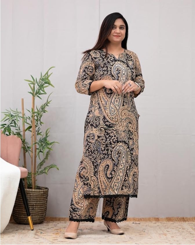 جو سريكي كورتا مستقيمة مطبوعة من رايون فيسكوز من GoSriKi مع قصر (Elevate Black-GS_L_Black_Large) - Image 4