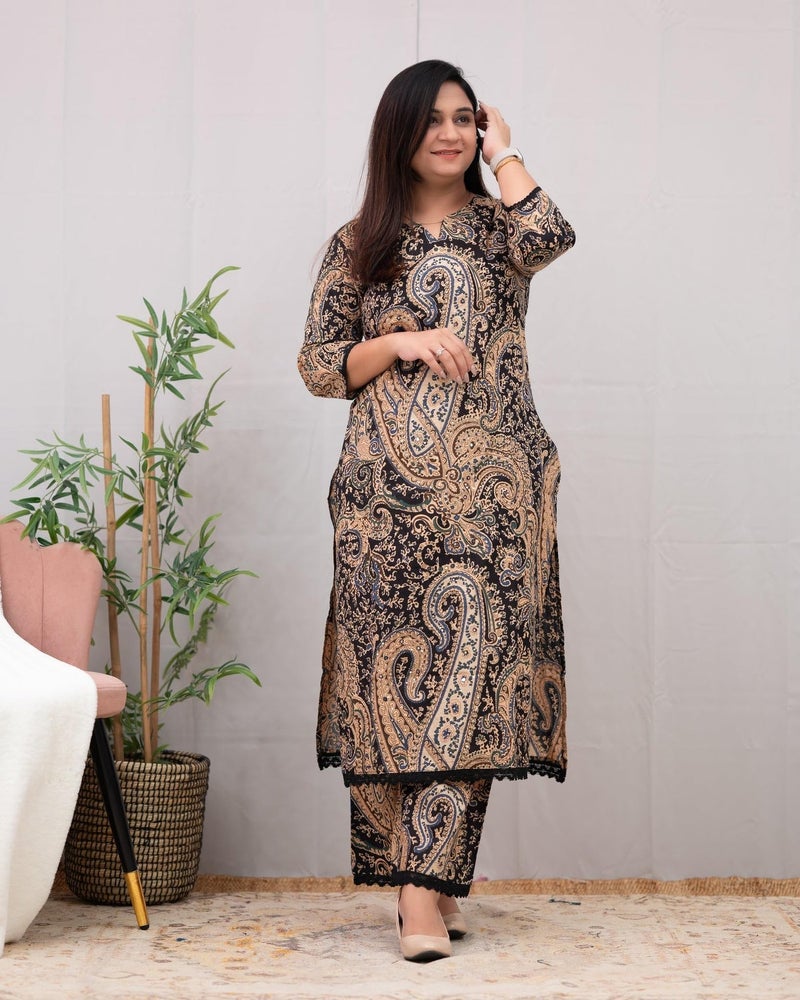 جو سريكي كورتا مستقيمة مطبوعة من رايون فيسكوز من GoSriKi مع قصر (Elevate Black-GS_L_Black_Large) - Image 2