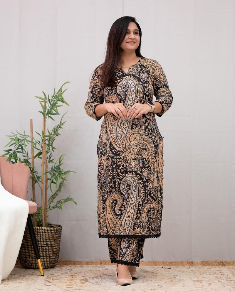 جو سريكي كورتا مستقيمة مطبوعة من رايون فيسكوز من GoSriKi مع قصر (Elevate Black-GS_L_Black_Large) - Image 3