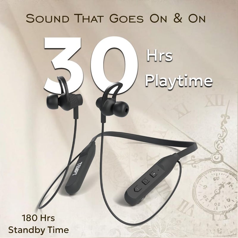 TEMPT Rush X Neckband with 20 Hours of Playback Time, Vibration Alert, BT V5.2, 10mm Drivers with Copper Ring, Crystal Clear Sound (Black) - Image 3