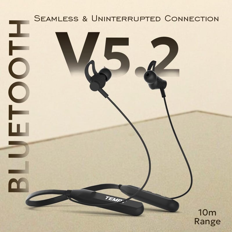 TEMPT Rush X Neckband with 20 Hours of Playback Time, Vibration Alert, BT V5.2, 10mm Drivers with Copper Ring, Crystal Clear Sound (Black) - Image 4
