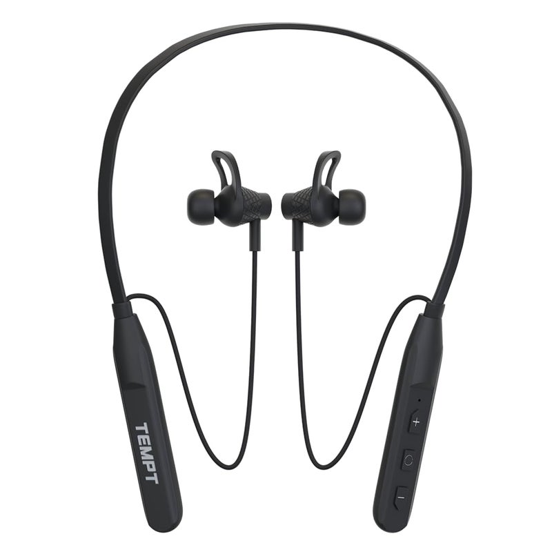 TEMPT Rush X Neckband with 20 Hours of Playback Time, Vibration Alert, BT V5.2, 10mm Drivers with Copper Ring, Crystal Clear Sound (Black) - Image 1
