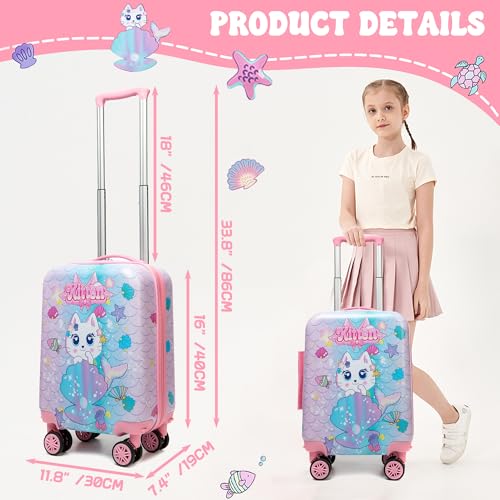 Homskiii Cute Cat Kid’s Luggage Set 2 Piece Suitcase Set 16" Hardside Luggage with Spinner Wheels Girls Carry on Toddler Travel Rolling Luggage Airline Approved - Image 2