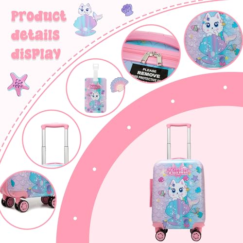 Homskiii Cute Cat Kid’s Luggage Set 2 Piece Suitcase Set 16" Hardside Luggage with Spinner Wheels Girls Carry on Toddler Travel Rolling Luggage Airline Approved - Image 3