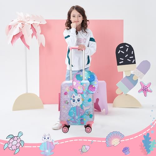 Homskiii Cute Cat Kid’s Luggage Set 2 Piece Suitcase Set 16" Hardside Luggage with Spinner Wheels Girls Carry on Toddler Travel Rolling Luggage Airline Approved - Image 5