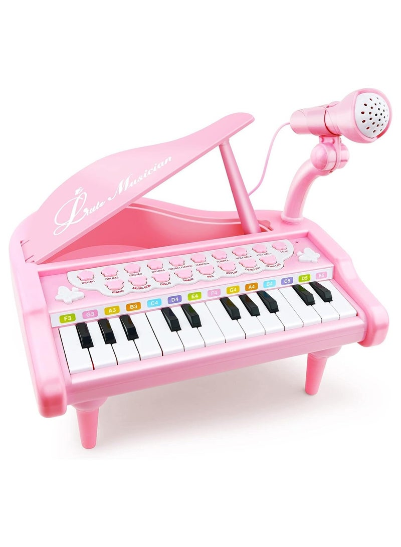 Piano Toy Keyboard 24 Keys Pink Toddler Piano Music Toy Instruments with Microphone - Image 2